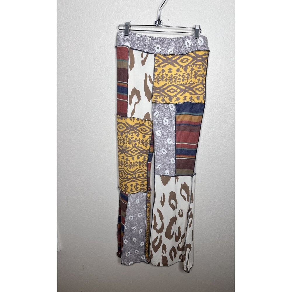Bucketlist Wide Leg Patchwork Print Pant Hi-Rise Flowy Boho Sz L NWT NEW Animal